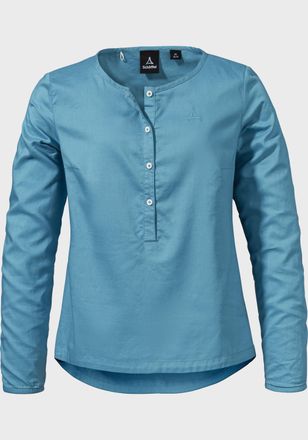 Sch&ouml;ffel Outdoorbluse SCH&Ouml;FFEL Blouse Catania L, Damen, Gr. 34, blau (8225, blau), Oberstoff : 69% Baumwolle 25% Nylon 6% Hanf, bequem, Rundhals, Blusen Outdoo