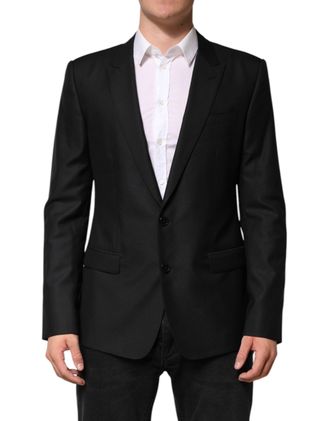 Dolce & Gabbana Mens Black Wool Single Breasted Jacket Blazer Virgin Silk Clothing