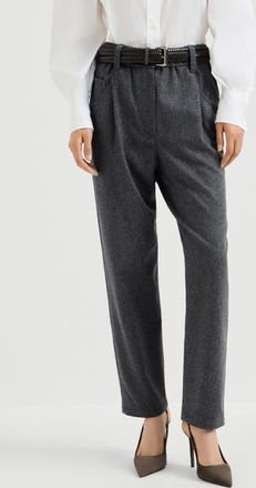 Brunello Cucinelli Wool flannel baggy trousers with monili in Anthracite at Nordstrom, Size 50