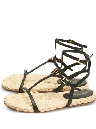 Prada T-strap leather espadrilles - Black