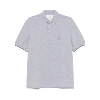 Brunello Cucinelli Brunello Cucinelli, Polo Shirts, male, Gray, Size: 2XL Logo Embroidered Cotton Polo Shirt