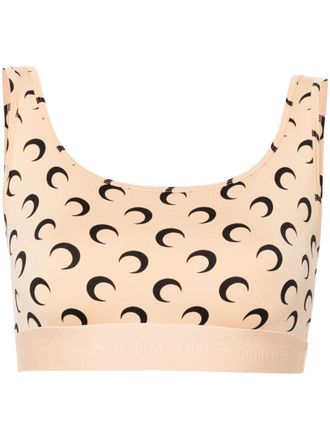 Marine Serre Cropped top met print - Beige