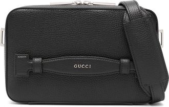 Gucci logo-lettering messenger bag - men - Calf Leather - One Size - Black