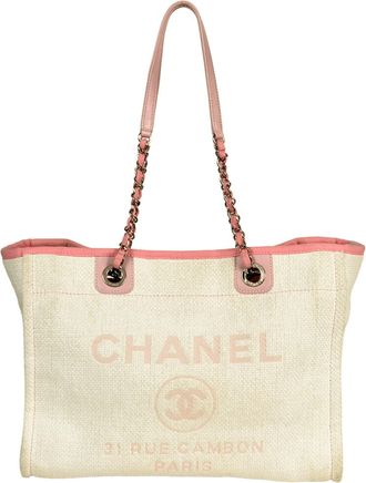 Chanel Beige Pink Straw Tote Bag (Pre-Owned)