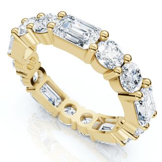 Pompeii3 5 3/4 Ct Emerald & Round Diamond Eternity Ring 14k Gold Lab Grown Stackable Band