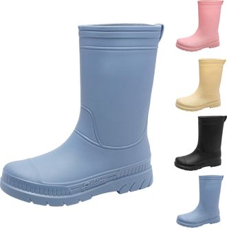 Generic Rain Boots for Women, Wellington Slip On Garden Rubber Boots, Ladies Waterproof Width Mid Calf Rainboots Anti-Slip Rain Shoes for Outdoor Gardening Wo