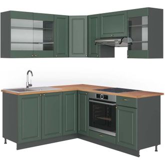 Vicco Cucina angolare completa Fame-Line, Verde-oro Country House/Antracite, 160 x 190 cm, pl Rovere