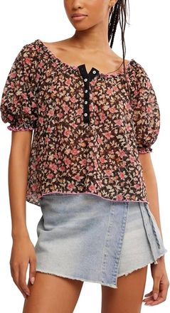 Free People Astra Peasant Top In Black Combo