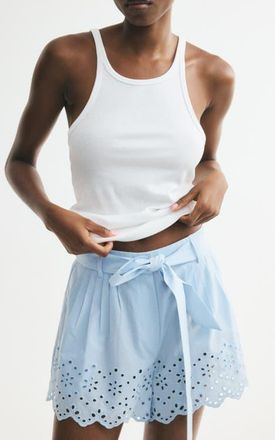 H&M Belted Cotton Shorts in Light Blue at Nordstrom, Size 10