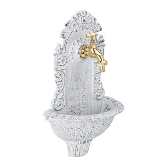 Relaxdays Relaxdays - Fuente Jard&iacute;n De Pared, Dise&ntilde;o Antiguo, Con Grifo, Aluminio Fundido, Shabby, 1 Ud., 40 X 24,5 X 13 Cm, Blanco