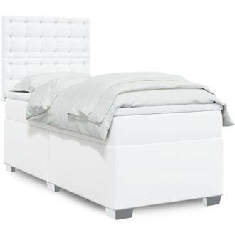 vidaXL Vidaxl - Cama Box Spring Con Colch&oacute;n Cuero Sint&eacute;tico Blanco 90x190 Cm