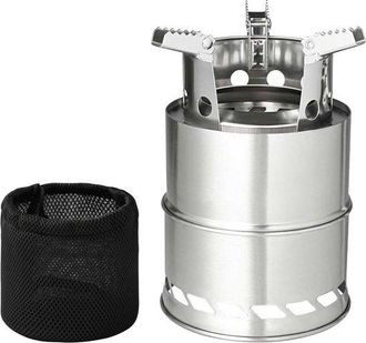 OEM Estufa De Le&ntilde;a Para Barbacoa, Resistente Al Viento, Estufa De Camping, Plegable, Estufa De Le&ntilde;a Port&aacute;til De Acero Inoxidable, Plateada