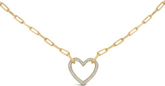 House of Brilliance Gold Vermeil 1/10 Cttw Diamond Paperclip Chain Heart Pendant Necklace