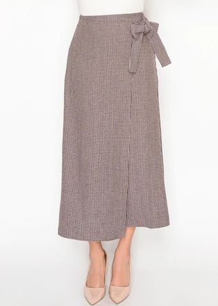 YAL New York Burgundy Houndstooth Midi Skirt