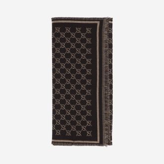 Gucci Mens Wool Scarf With Gg Pattern - Brown Scarfs