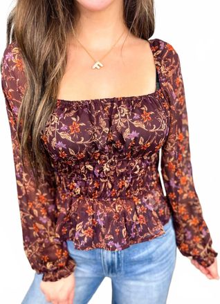 Dex Clothing Garden Sheer Mesh Long Sleeve Cropped Top In Plum