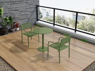 Vente-Unique Sala da pranzo da giardino in metallo: un tavolo D.60 cm e 2 poltrone impilabili - Verde - NILY di MYLIA