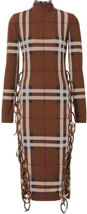 Burberry check-print side-tie midi dress - women - Elastane/Viscose - 10 - Brown