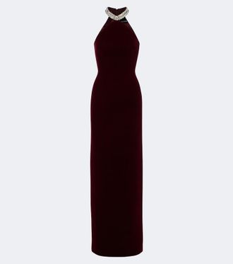 DAVID KOMA Embellished halterneck velvet gown