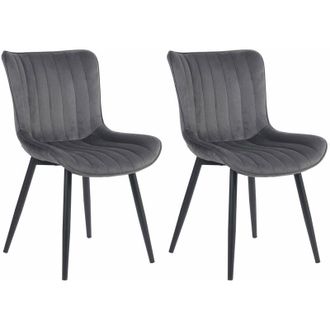 Clp Set De 2 Sillas De Comedor Largo En Terciopelo O Polipiel Gris Oscuro Terciopelo