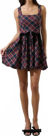 Sugarlips Seliora Bow Mini Dress In Navy Plaid