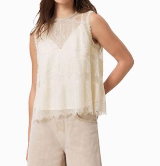 AllSaints Clara Lace Trim Sleeveless Woven Top In Vintage White