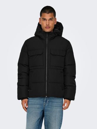 Only & Sons Steppjacke ONLY & SONS ONSELIJAH PCKT. HOOD JACKET OTW NOOS, Herren, Gr. XS, schwarz, Web, Obermaterial: 100% Polyester, unifarben, regular fit, Rippb