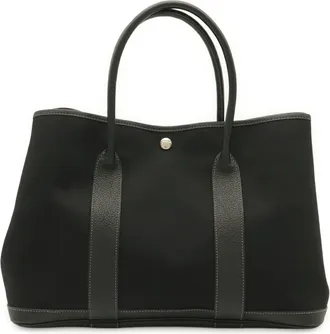 Herm&egrave;s Black Toile Officier Leather Shoulder Bag Tote Bag (Pre-Owned)