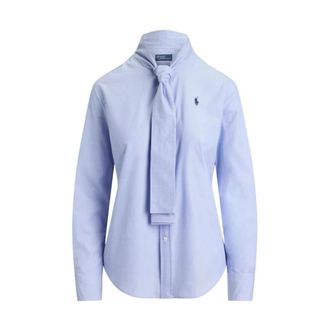 Polo Ralph Lauren Katoenen blouse met strik - Dames - Overhemden - Blauw - L - Katoen - Overhemden
