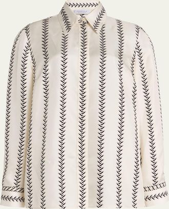 Gabriela Hearst Cruz Riding-Boot Striped Silk Button-Down Shirt
