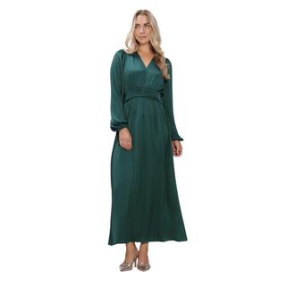 Freebird by Steven Domina SS Maxi Jurk - Dames - Jurken - Groen - Maat: S Leer