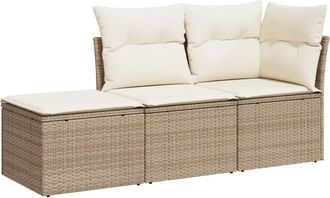 vidaXL Juego De Sof&aacute;s De Jard&iacute;n Con Cojines Beige 3 Pzas Rat&aacute;n Pe Vidaxl