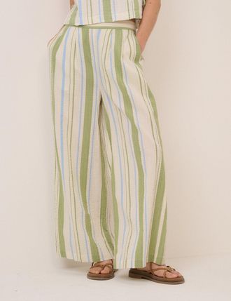 Nobody's Child Green and Blue Striped Wide Leg Parker Trousers