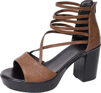 Generic Ladies Heeled Sandals Open Toe Stylish Summer Sandals Solid Color Classic Back Zipper Casual Comfy Breathable Chunky Sandals Office Work