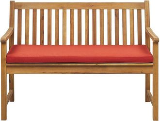 Beliani Banco De Jard&iacute;n De Madera De Acacia Clara 120 Cm Listones Coj&iacute;n Terracota Para Exterior Estilo R&uacute;stico Vivara