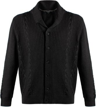 Viyella Mens Shawl Collar Cable Knit Button-Front Cardigan In Charcoal
