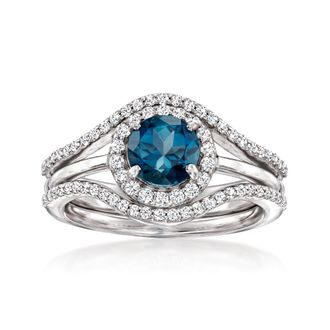 Ross-Simons London Blue Topaz and. White Topaz Jewelry Set: Ring and Ring Guard in Sterling Silver