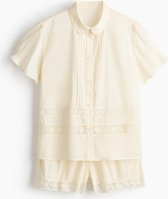 H&M Baumwollshorty mit Spitzeneins&auml;tzen - White