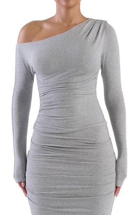 Naked Wardrobe Ruched One-Shoulder Top in Heather Grey at Nordstrom, Size X-Small