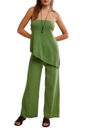 Free People Krista Tube Top & Crop Wide Leg Pants Set in Green Eyes at Nordstrom, Size X-Large