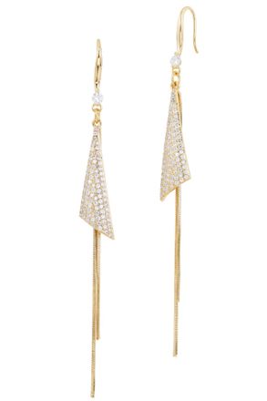 Savvy Cie Jewels GOLD PLATED WHITE CZ TASSLE EAR WIRE EARRINGS