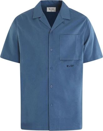 Olaf Hussein Katoenen Linnen Shirt in Blauw - Heren - Korte mouwen Overhemden - Blauw - S - Katoen - Overhemden
