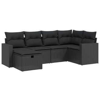 vidaXL Set Divano Da Giardino 6 Pz Con Cuscini Nero In Polyrattan Vidaxl