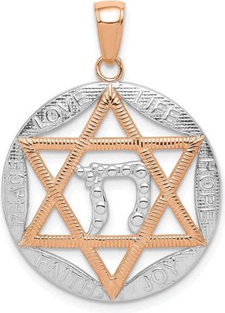 Diamond2Deal 14K Rose Gold Rhodium Polished Star of David Chai Pendant