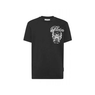 Philipp Plein Tops, Heren, Zwart, M, Katoen, T-shirt met ronde hals Glass Skull