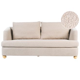 Beliani Sof&aacute; De 3 Plazas Con Tapizado De Boucl&eacute; Reposabrazos Y Patas Redondas De Madera Sal&oacute;n Beige Rattvik