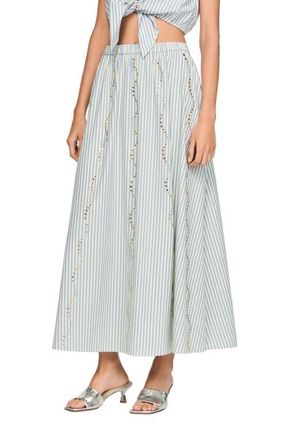 Sandro Rhinestone striped long skirt in Blue at Nordstrom, Size 38 Eu