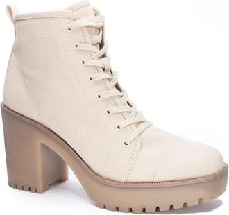 Chinese Laundry Womens Chinese Laundry Boots White Canvas Lug Sole Block Heel Ankle ZAP2081