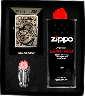 OEM Juego De Encendedores Zippo Zodiaco Piscis Regalo De Pez N.&deg; 1