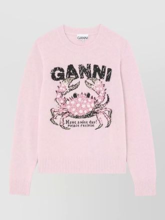 Ganni wool crew neck sweater graphic knit
